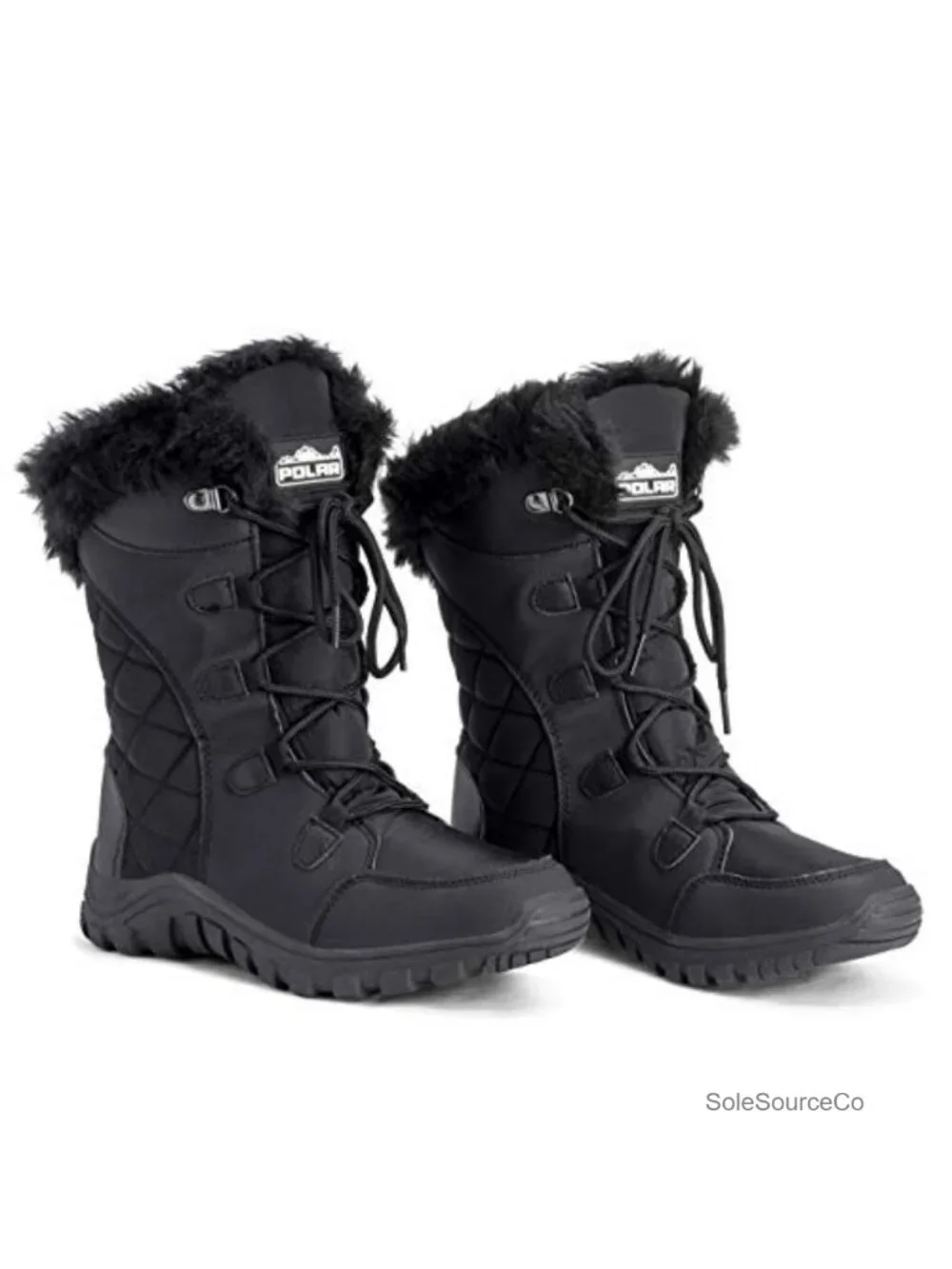Women's Faux Fur Lined Quilted Lace Up Waterproof Winter Snow Boots Rubber Sole